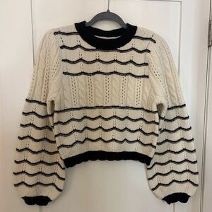 Striped Cable Knit Sweater - Black and Cream